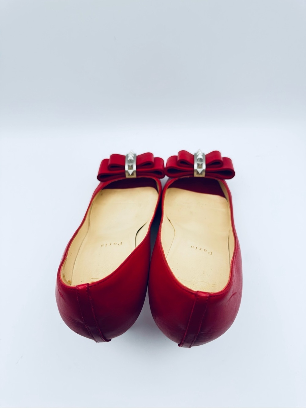 Christian Louboutin Red Leather Bow 70mm Studded Heels Pumps Size 38.5 - Picture 9 of 10